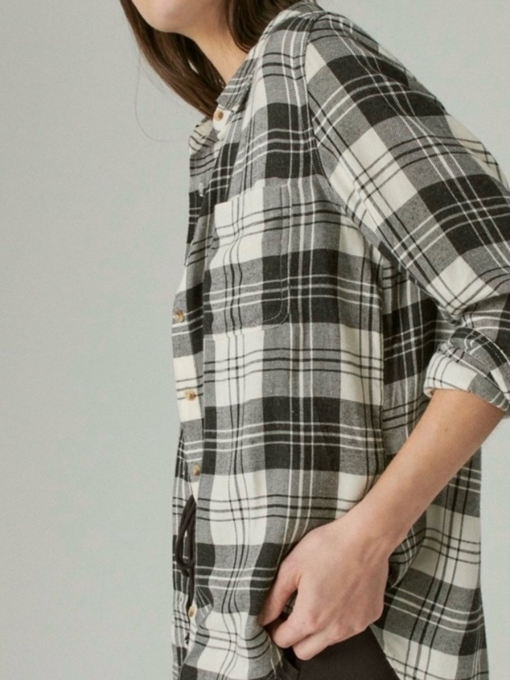 Lucky Brand Cloud Plaid Lightweight Boyfriend Flannel with Chest Pocket. XL - Picture 12 of 16